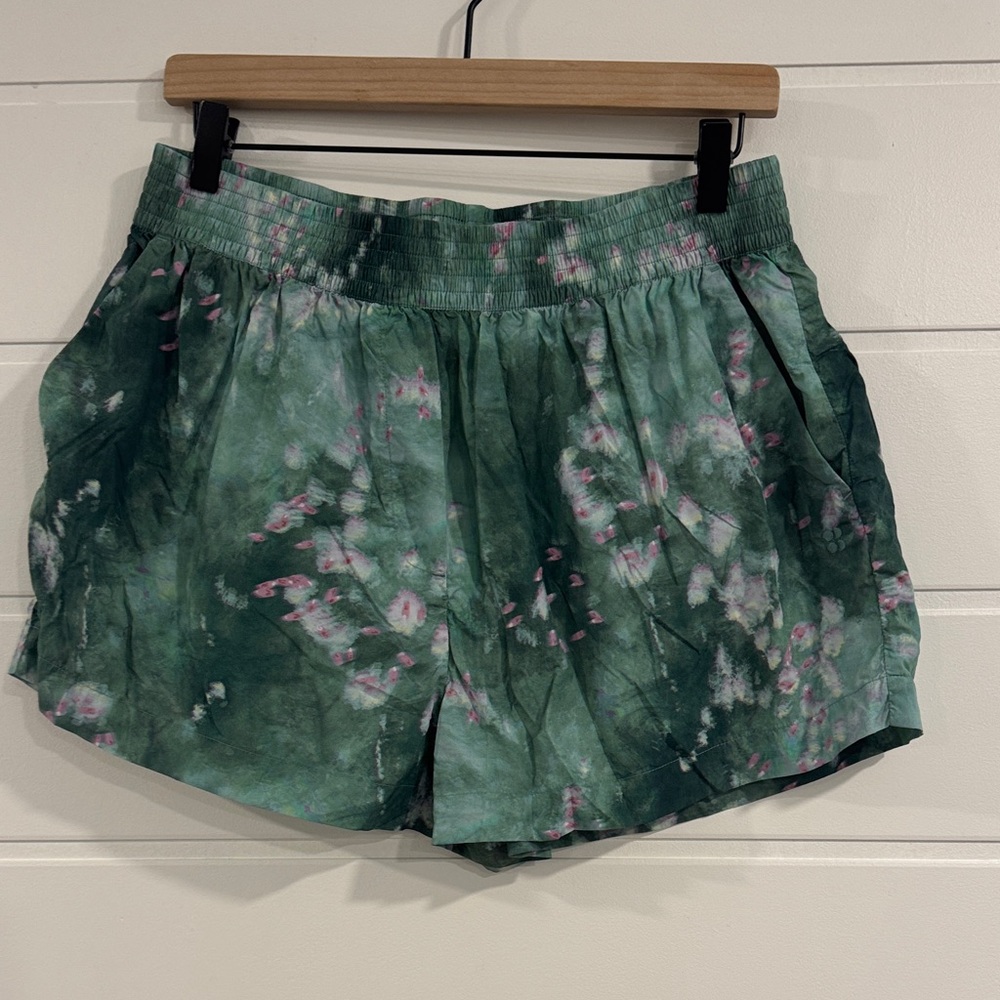 Sweaty Betty Green and Pink Tie-Dye Athletic Shorts
